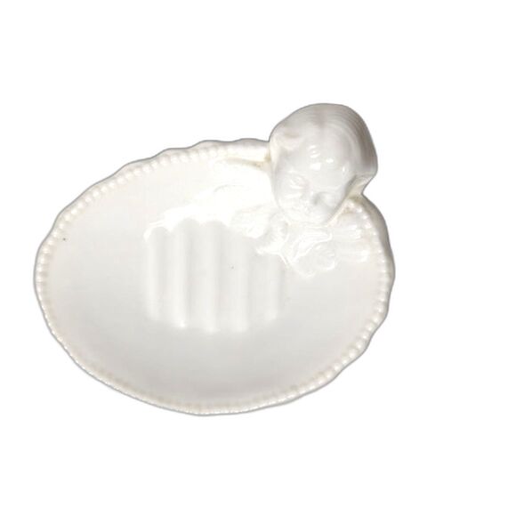 White Cherub Porcelain Soap Dish 5 Inch - Picture 3 of 4